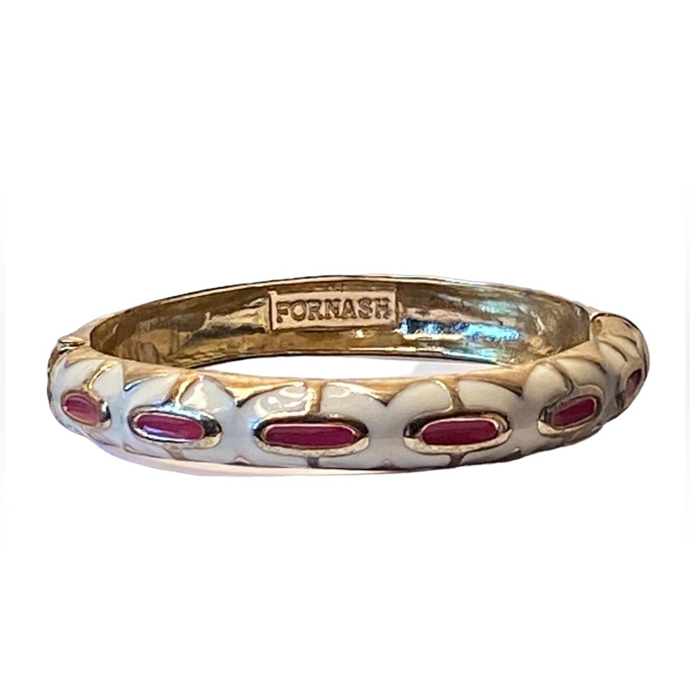 Fornash White Enamel and Pink Accent Bangle Bracelet